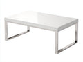 Tavolino Da Caffè 115×68×40 cm - piano bianco ghiaccio e metallo cromato - base a slitta rettangolare per Soggiorno