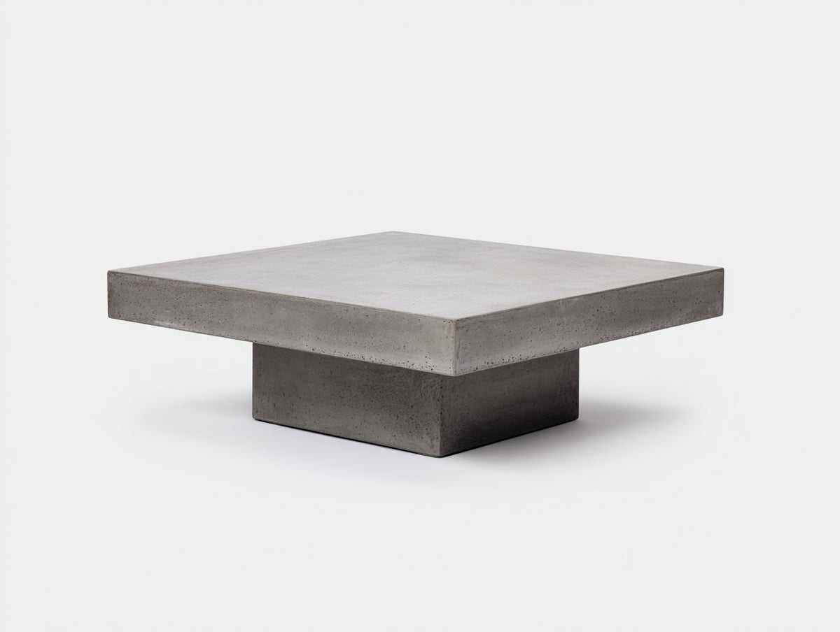 Tavolino da caffè 110×110×40 cm - cemento grigio chiaro - piano spesso con piedistallo centrale per soggiorno