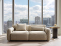 Divano 2 posti 230×105×82 cm - bouclé beige sabbia - braccioli bombati e seduta profonda per soggiorno