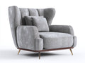 Poltrona bergère 105×96×120 cm - tessuto a coste grigio chiaro - schienale ad ali e gambe dorate per soggiorno