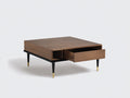 Tavolino Da Caffè 85×85×42 cm - legno color noce e metallo nero - cassetto con vano aperto per Soggiorno