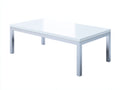 Tavolino Da Caffè 110×65×42 cm - piano bianco lucido e acciaio argentato - quattro gambe lineari per Soggiorno